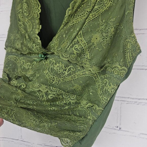 Green Lace Fairy Grunge Sleeveless Tank Top Shirt Cider Bow Womens L Y2K OOs - Picture 3 of 10